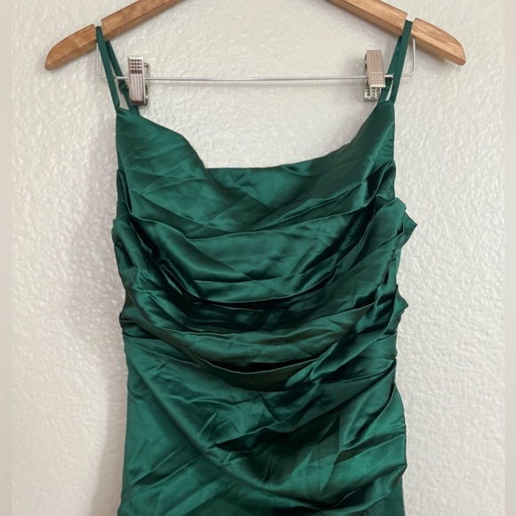 Unmistakable Allure Emerald Green Satin Pleated Maxi Dress - Picture 4 of 10